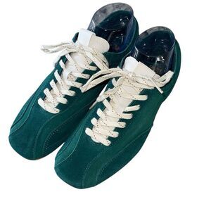Zara Womens Square Toe Suede Lace Up Trainers Sneaker Shoes Green Size 39 US 8.5